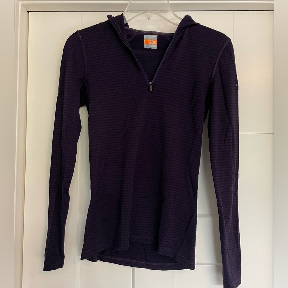 Icebreaker Merino Purple/Black Striped Hoodie